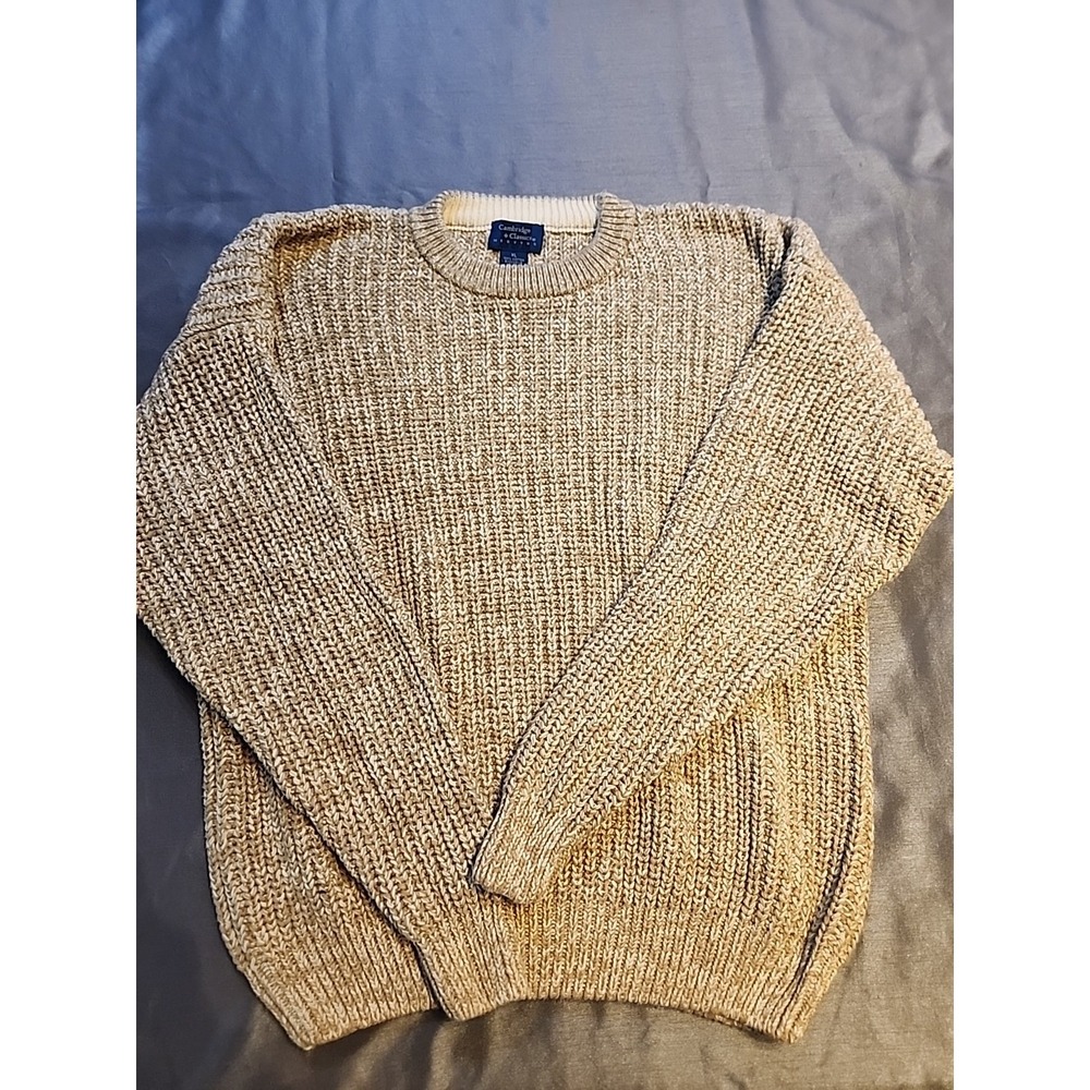Cambridge Classics Mens XL Tan  Cotton Chunky Knit‎ Crew Neck Sweater Vintage